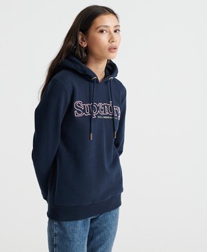 Superdry Embroidered Serif Női Kapucnis Pulóver Sötétkék | BVKFR3684